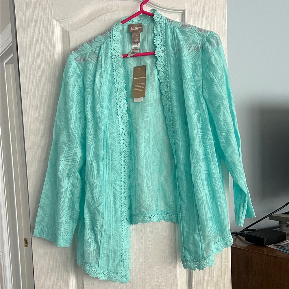 Chicos Lightweight Lace-Trim Aqua Cover-Up
